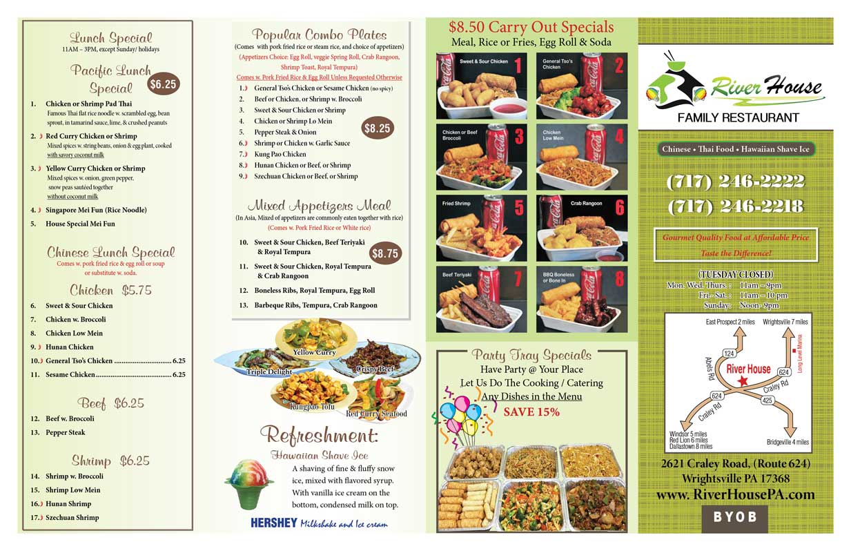 Menu - Chinese Restaurant - River House in Wrightsville, P.A.